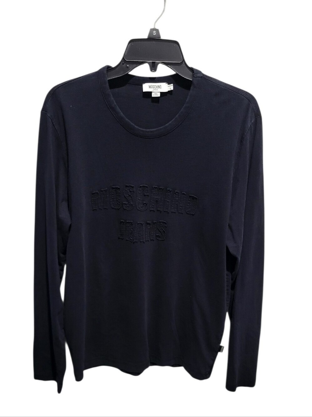 Vintage Moschino Jeans Uomo Logo Long Sleeve Tee Black Large 100% Cotton